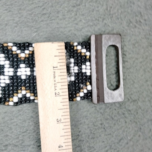 Vintage Beaded Belt Black Navajo Style Boho Hippie WIDE Western Stretchy - Picture 6 of 9